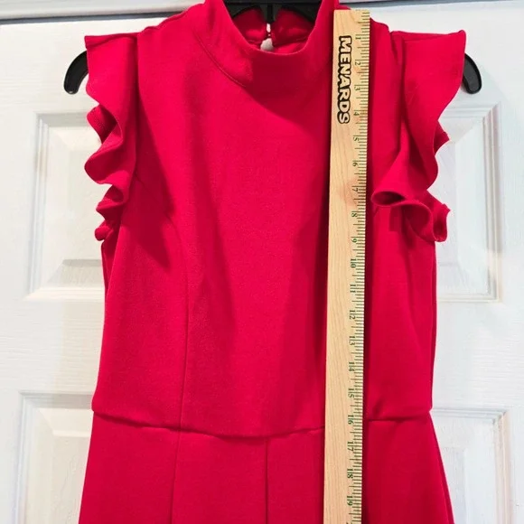 Womens S Ruffle Sleeve Mock Neck Jumpsuit Chic Date Night Bold Beautiful Stylish - Picture 8 of 11